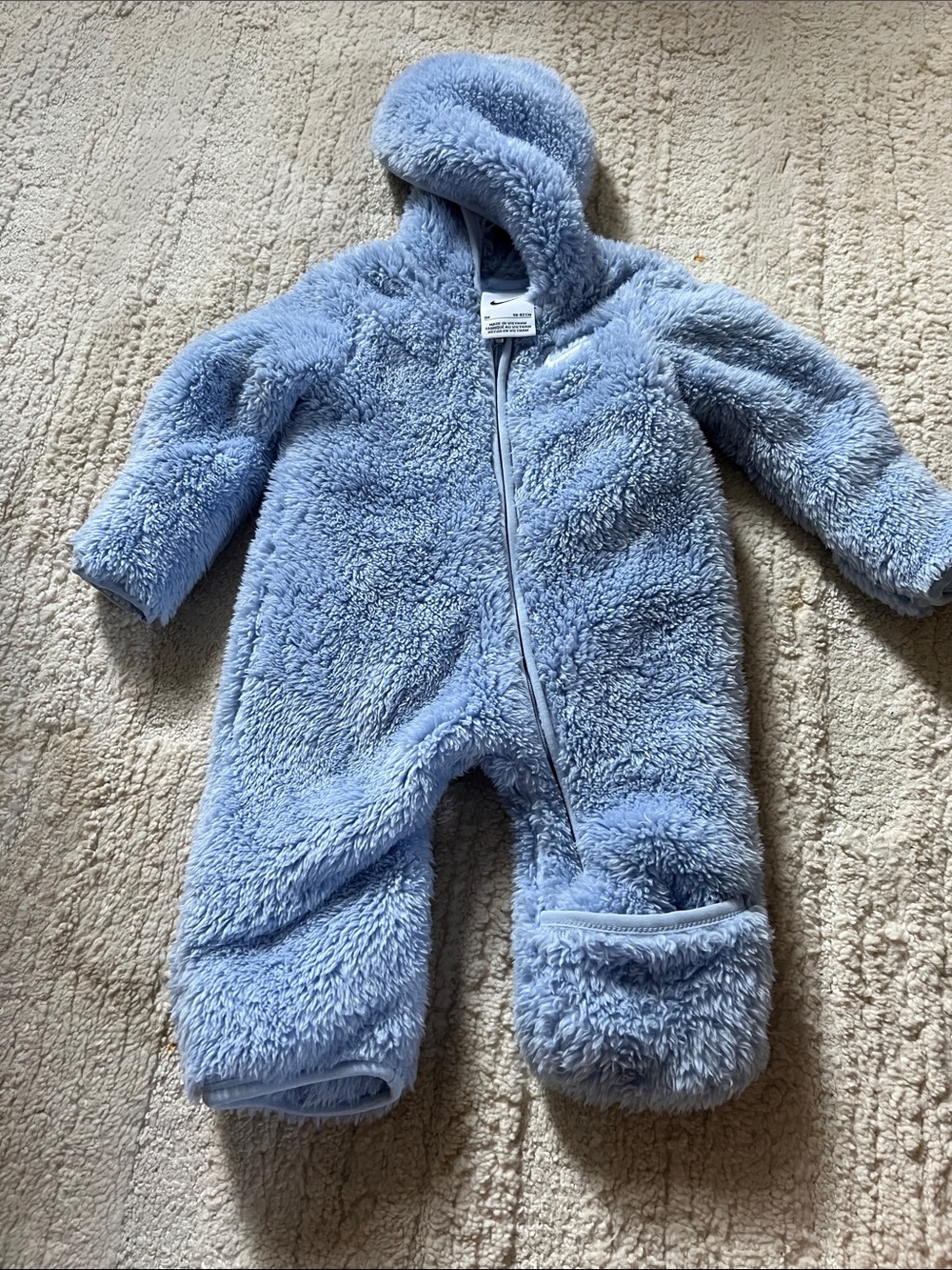 Nike Plush Hooded Baby One-Piece - Light Blue